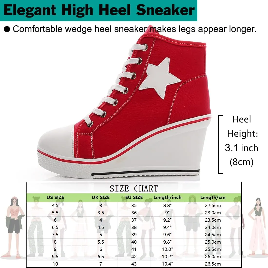Mei MACLEOD High Heel Wedge Sneakers for Women Casual Lace Up Canvas Shoes for Ladies Platform Wedge Shoes AnkleBooties