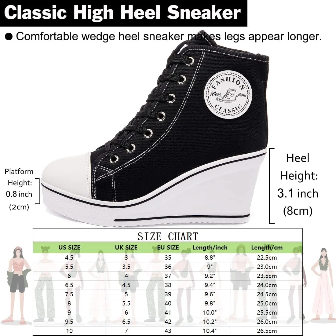 Mei MACLEOD Women's Canvas Shoes High Heel Wedge Sneakers High Top Sneakers Casual Lace Up Shoes for Teen Girls College Student