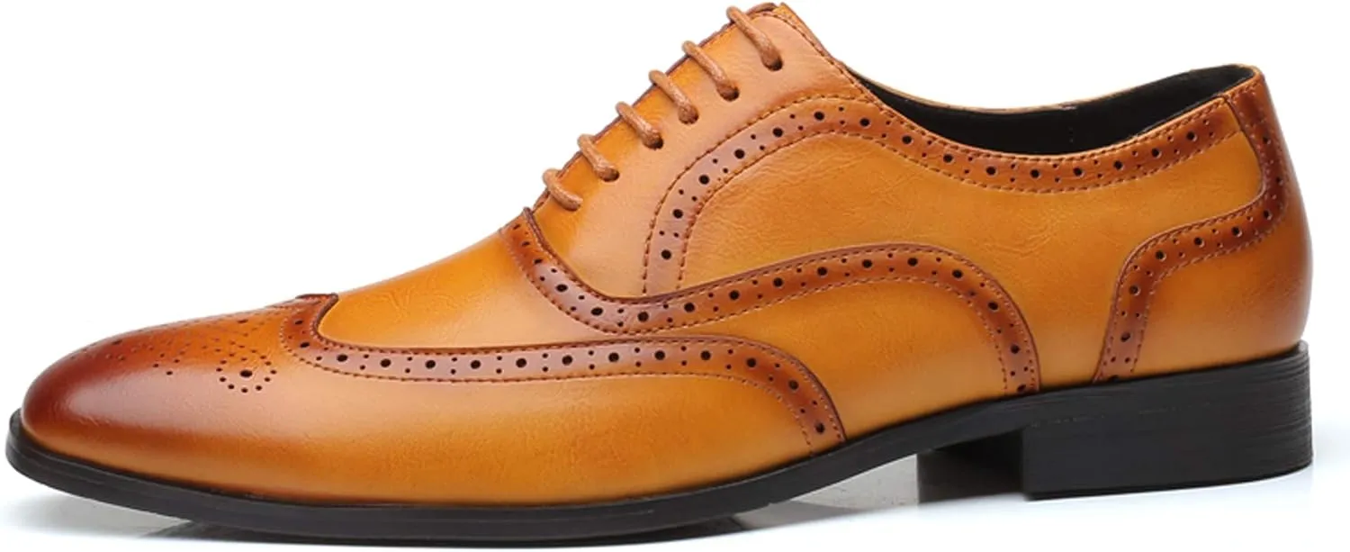 Mens Brogue Oxford, Lace-up Wingtip Dress Shoes,Formal Lace Up Shoes for Men