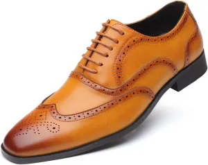 Mens Brogue Oxford, Lace-up Wingtip Dress Shoes,Formal Lace Up Shoes for Men