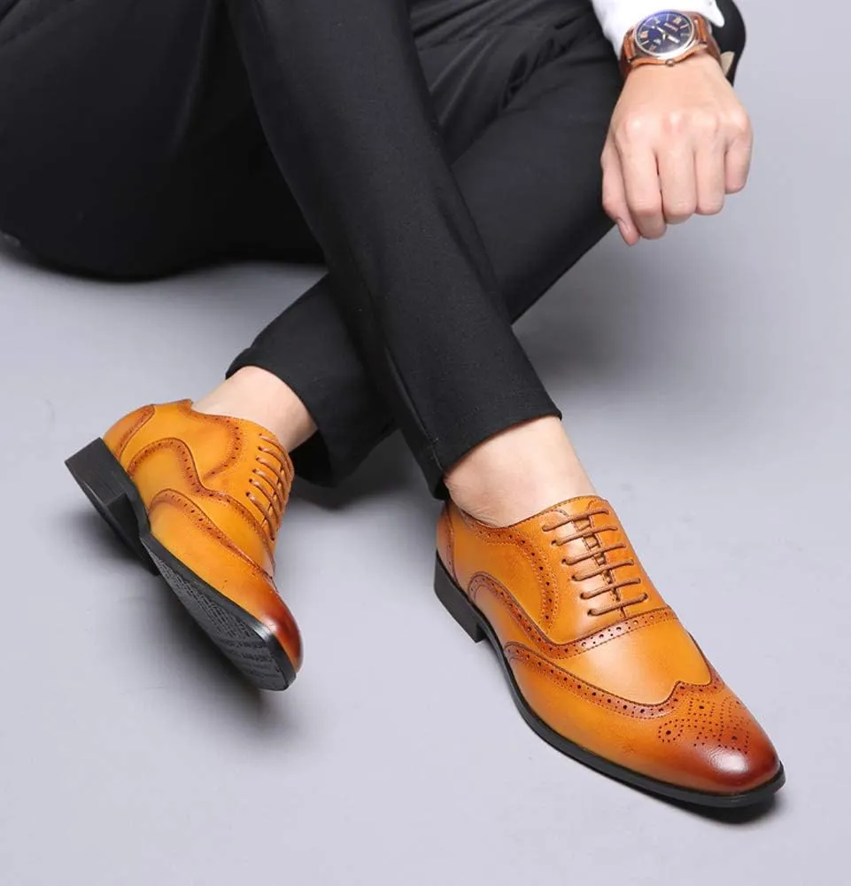 Mens Brogue Oxford, Lace-up Wingtip Dress Shoes,Formal Lace Up Shoes for Men