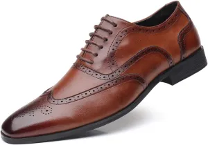 Mens Brogue Oxford, Lace-up Wingtip Dress Shoes,Formal Lace Up Shoes for Men