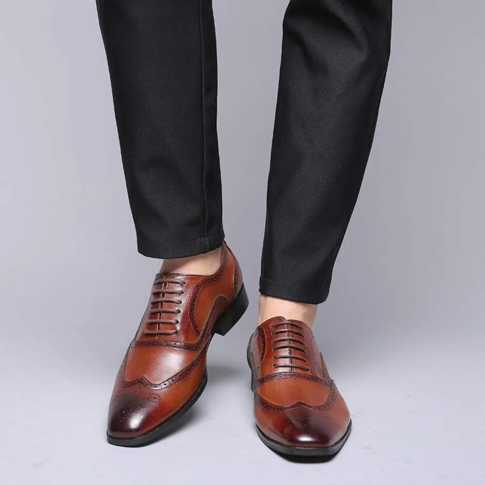 Mens Brogue Oxford, Lace-up Wingtip Dress Shoes,Formal Lace Up Shoes for Men