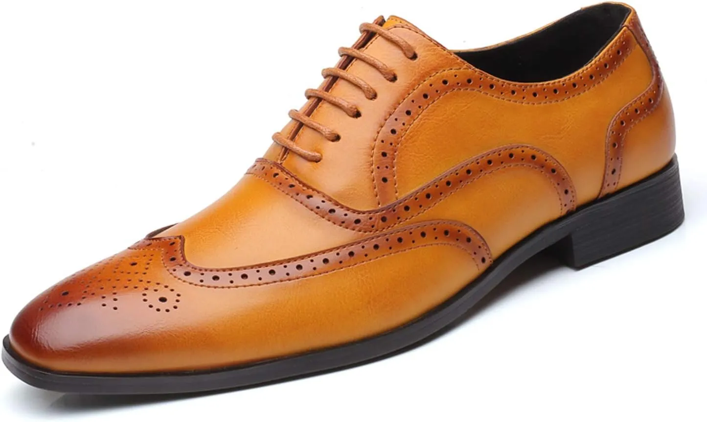 Mens Brogue Oxford, Lace-up Wingtip Dress Shoes,Formal Lace Up Shoes for Men