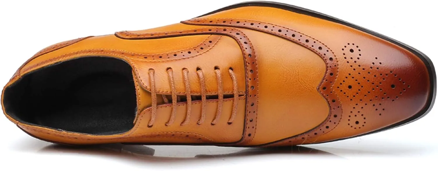 Mens Brogue Oxford, Lace-up Wingtip Dress Shoes,Formal Lace Up Shoes for Men
