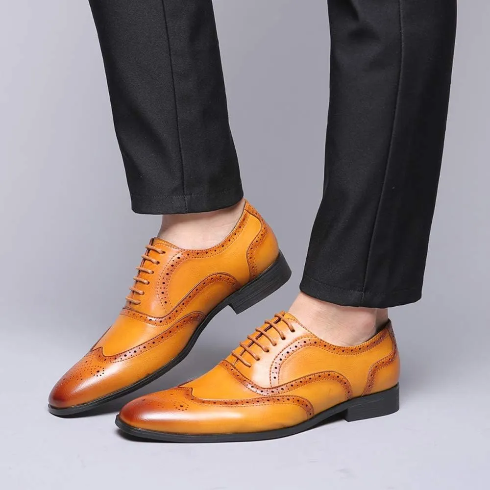 Mens Brogue Oxford, Lace-up Wingtip Dress Shoes,Formal Lace Up Shoes for Men