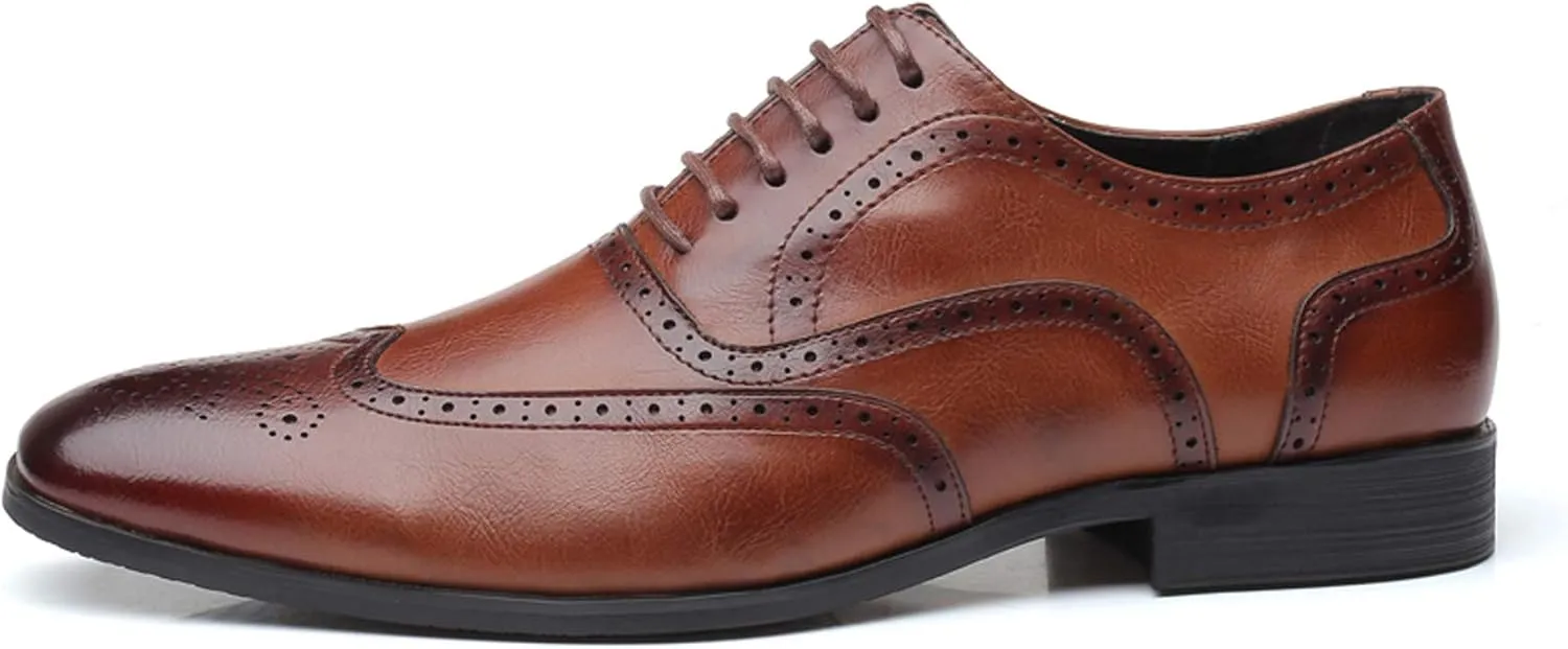 Mens Brogue Oxford, Lace-up Wingtip Dress Shoes,Formal Lace Up Shoes for Men