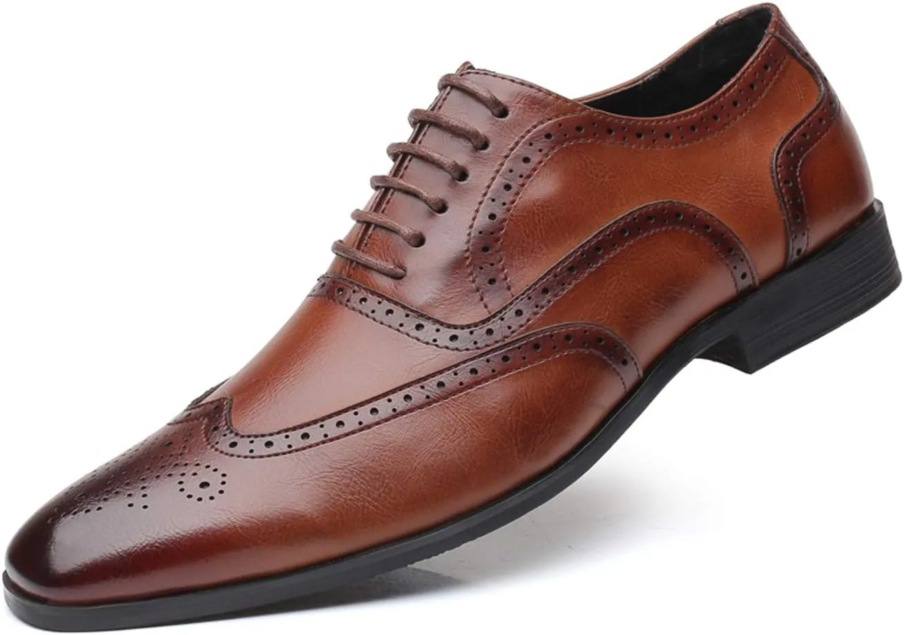Mens Brogue Oxford, Lace-up Wingtip Dress Shoes,Formal Lace Up Shoes for Men