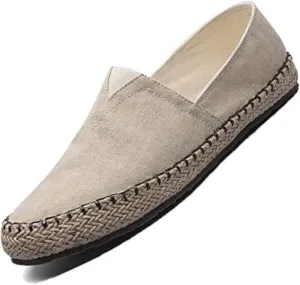 Men's Canvas Slip On Espadrille Loafer,Simple Leisure Walking Sneakers Moccasins Boat Shoes Comfortable Breathable Flats Driving Shoes