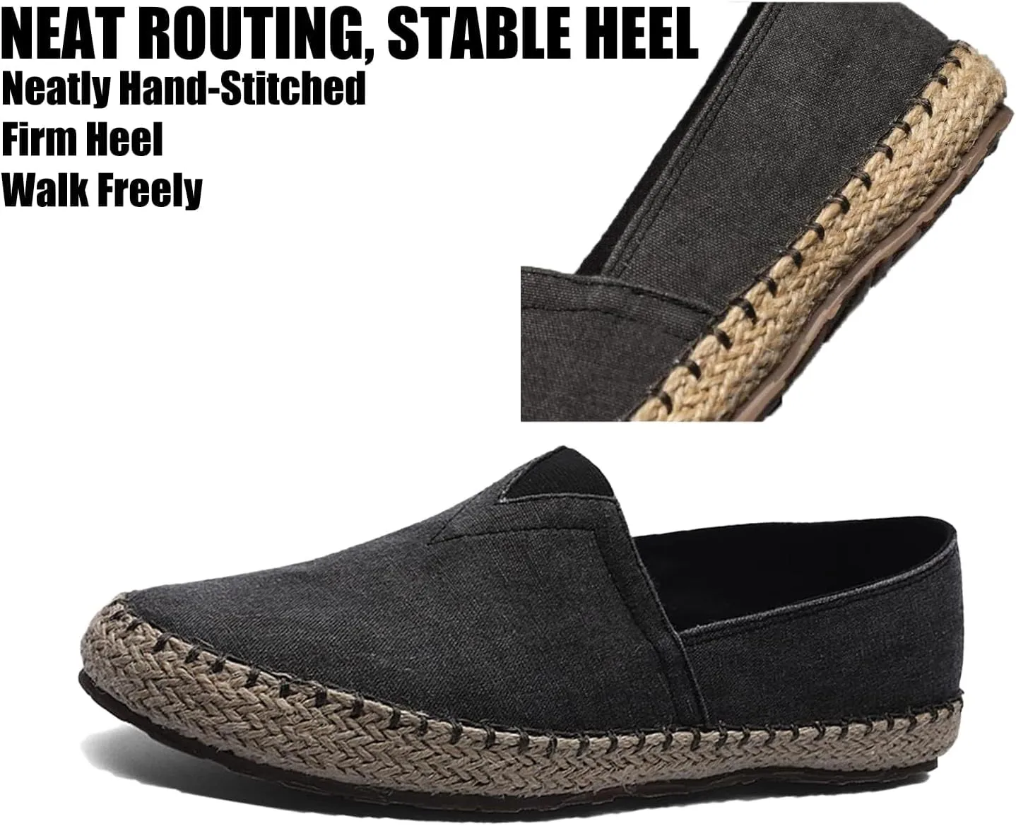 Men's Canvas Slip On Espadrille Loafer,Simple Leisure Walking Sneakers Moccasins Boat Shoes Comfortable Breathable Flats Driving Shoes