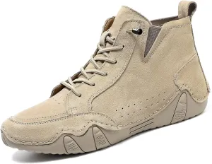 Mens Casual Handmade High Top Chukka Boots Outdoor Suede Leather Slip-ons Driving Ankle Booties for Hiking Camping All Season Walking Dress Loafers