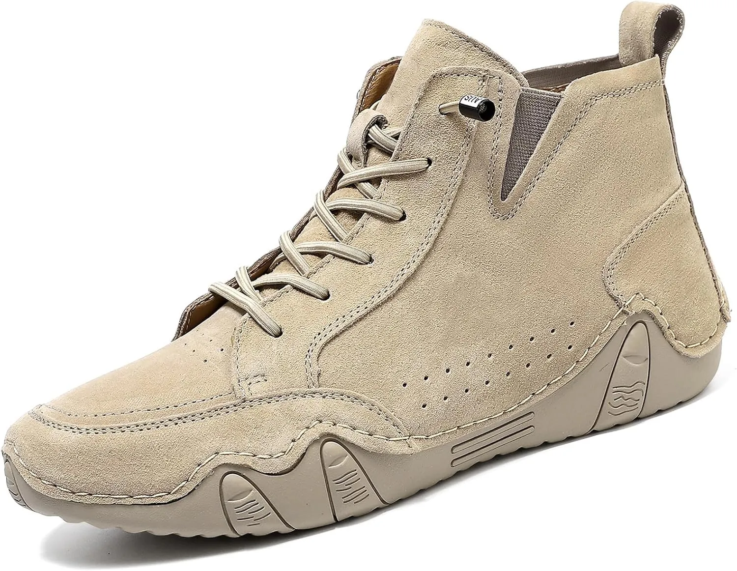 Mens Casual Handmade High Top Chukka Boots Outdoor Suede Leather Slip-ons Driving Ankle Booties for Hiking Camping All Season Walking Dress Loafers