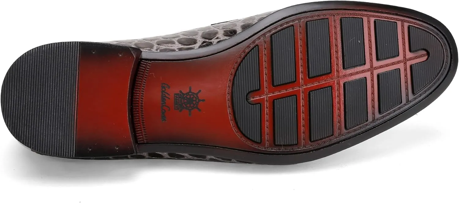Men's Classic Leather Penny Loafers, Crocodile Printed Business Dress Slip on Loafer Shoes for Mens