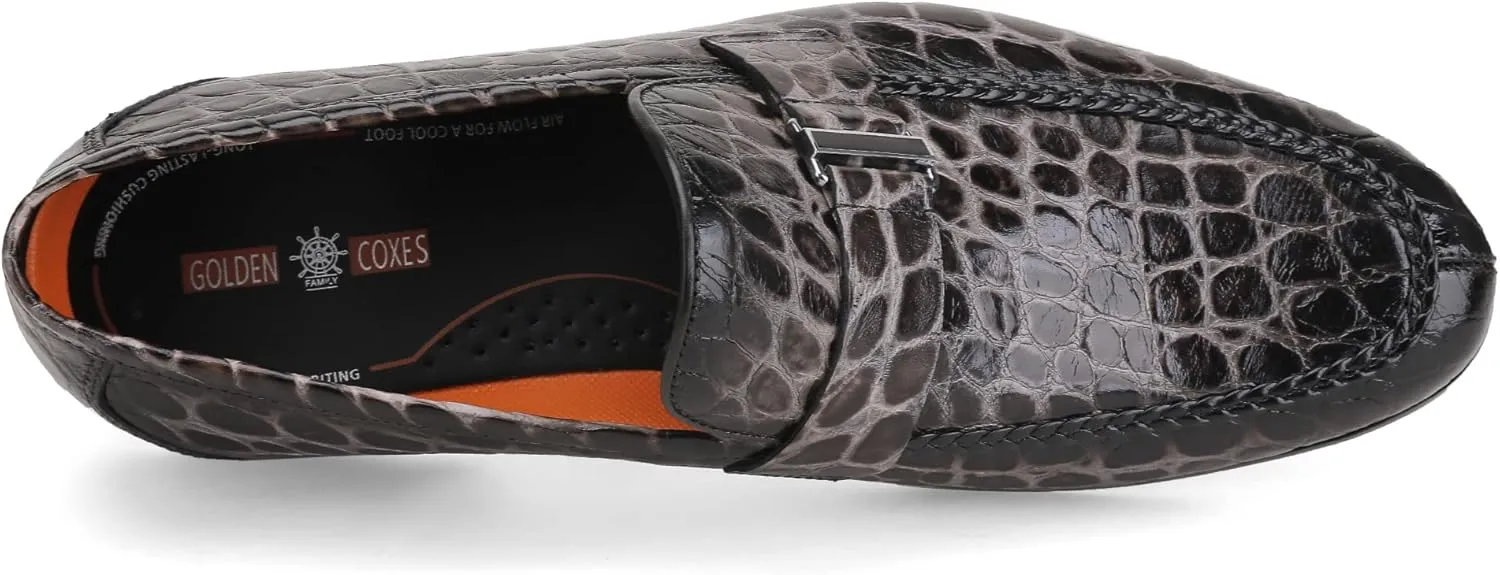 Men's Classic Leather Penny Loafers, Crocodile Printed Business Dress Slip on Loafer Shoes for Mens