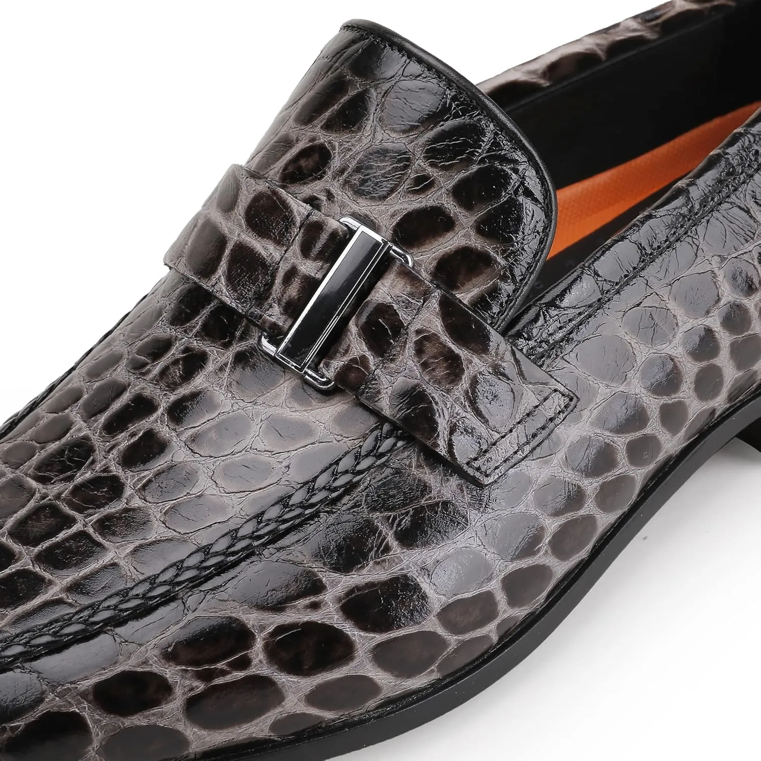 Men's Classic Leather Penny Loafers, Crocodile Printed Business Dress Slip on Loafer Shoes for Mens