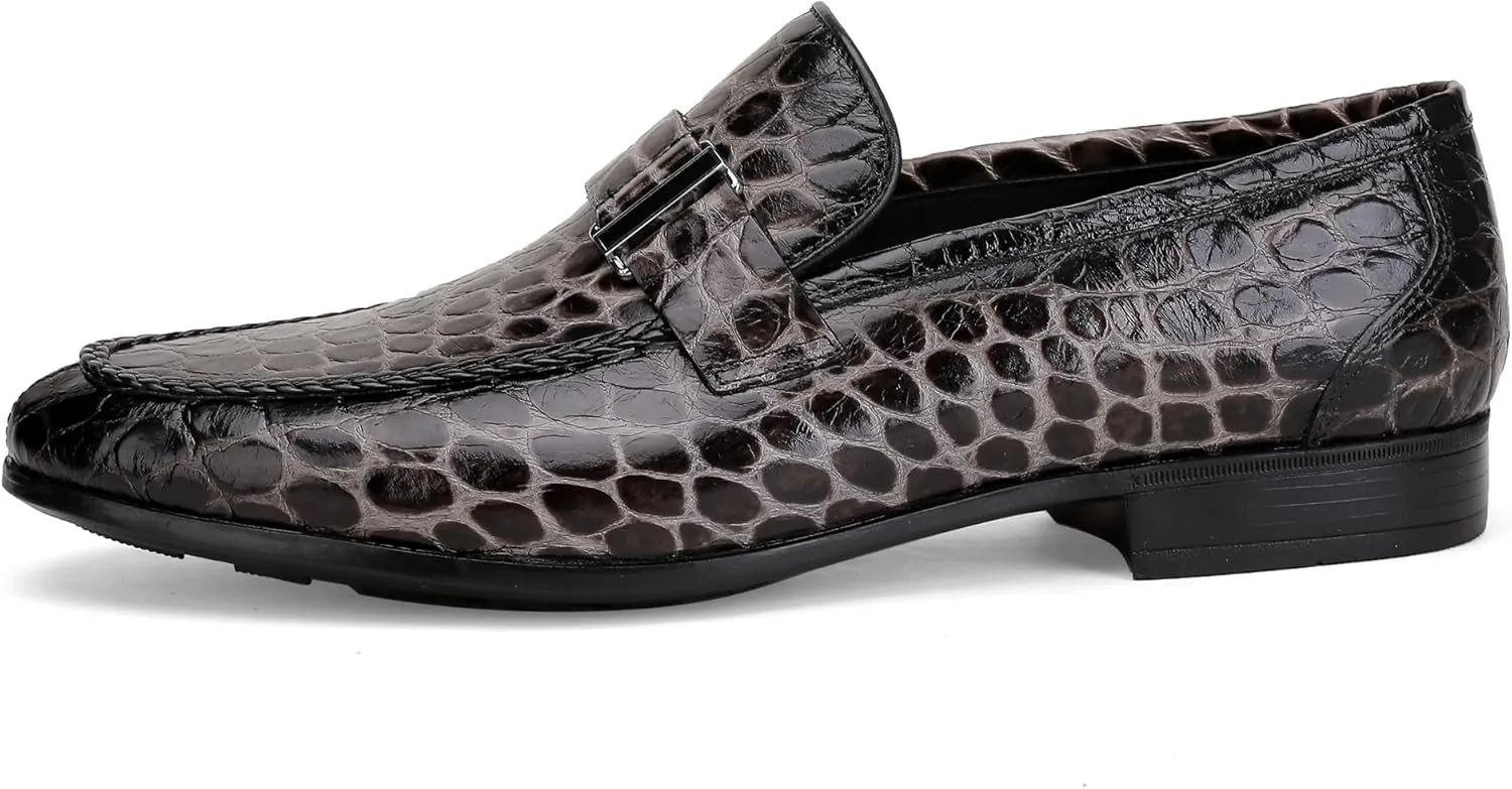 Men's Classic Leather Penny Loafers, Crocodile Printed Business Dress Slip on Loafer Shoes for Mens