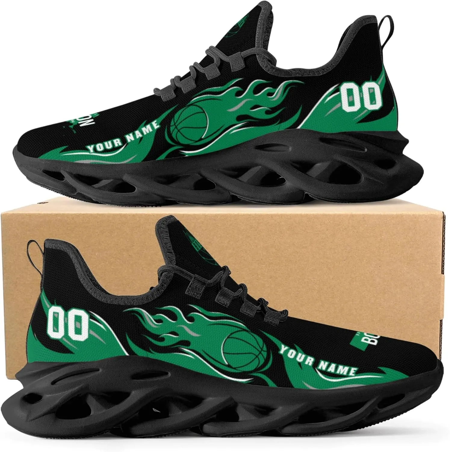 Men's Custom Basketball Flex Control Sneakers Personalized Breathable Fan Gift Name Number Workout Athletic Gym Slip-on Shoes