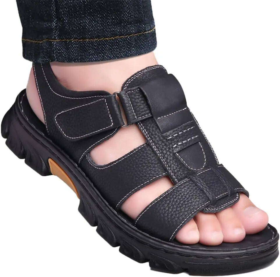 Mens Leather Sandals Open Toe Athletic Sport Sandal for Men Men's Summer Fisherman Sandal for Outdoor
