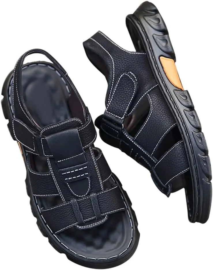 Mens Leather Sandals Open Toe Athletic Sport Sandal for Men Men's Summer Fisherman Sandal for Outdoor