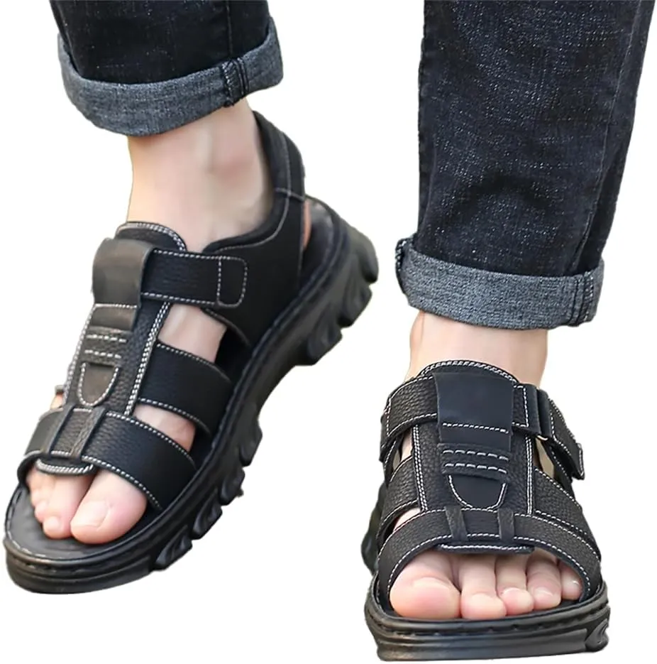 Mens Leather Sandals Open Toe Athletic Sport Sandal for Men Men's Summer Fisherman Sandal for Outdoor