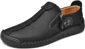 Men's Loafer Shoes with Side Zipper, Comfy Non-Slip Slip On Shoes, Men's Leather Shoes, Breathable Comfortable Casual Shoes