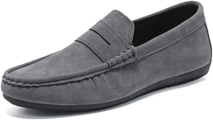 Men's Loafers Shoes Suede Vamp Moe-Toe Penny Loafers Stitching Details Anti-Slip Lightweight Flexible Outdoor Slip-on