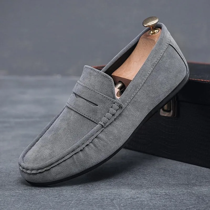 Men's Loafers Shoes Suede Vamp Moe-Toe Penny Loafers Stitching Details Anti-Slip Lightweight Flexible Outdoor Slip-on