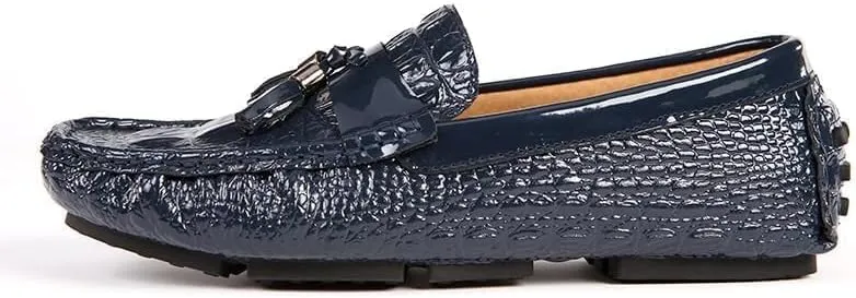 Mens Loafers Vegan Leather Crocodile Print Driving Loafers Tassel Flat Heel Lightweight Flexible Outdoor Party Slip-ons