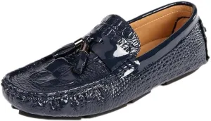 Mens Loafers Vegan Leather Crocodile Print Driving Loafers Tassel Flat Heel Lightweight Flexible Outdoor Party Slip-ons