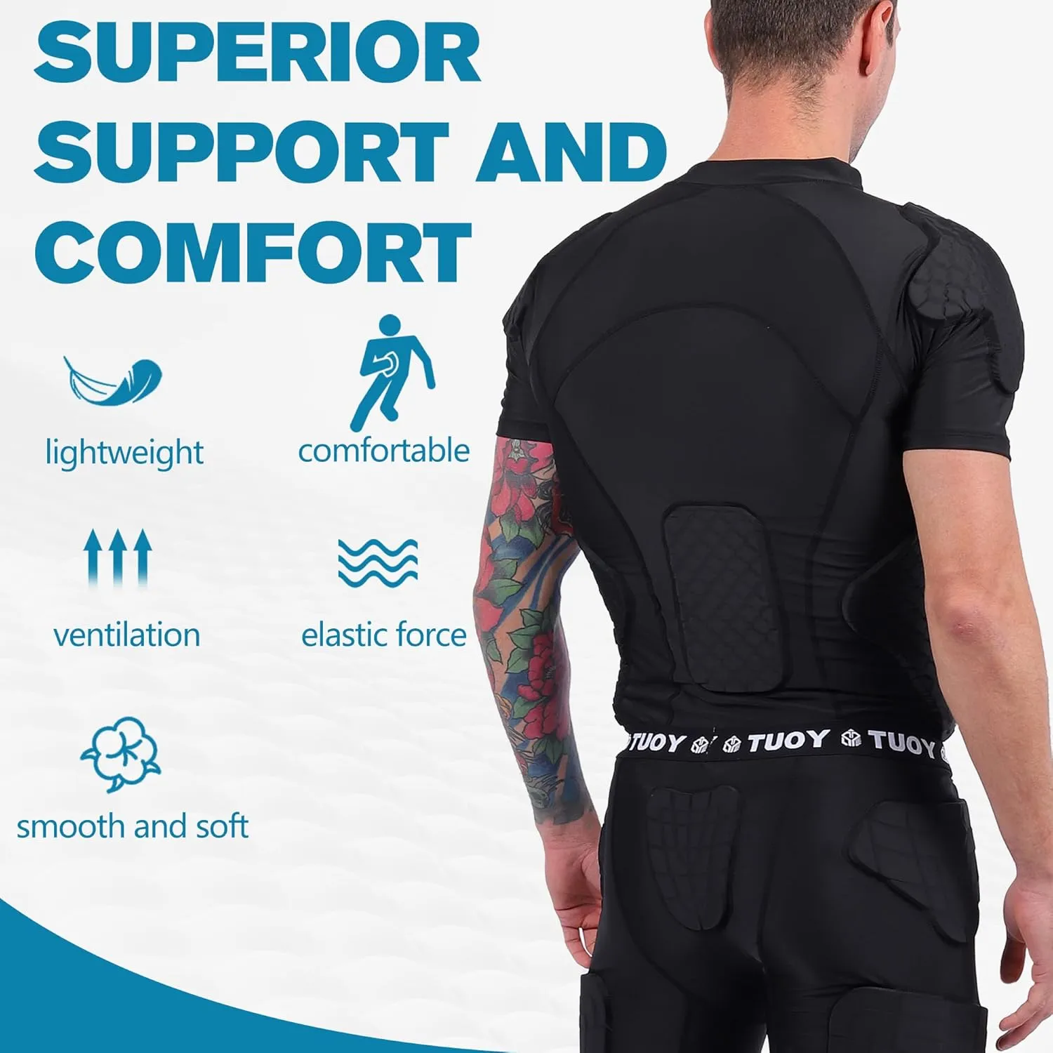 Men's Padded Compression Shirt Football Shoulder Pad Rib Protector, Chest Guard for Adult Baseball Basketball Protective Gear