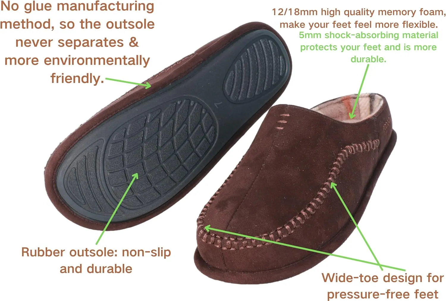 Men's Slip On Moccasin Slippers, Indoor/Outdoor Comfy House Shoes, Wide Loafer Slippers