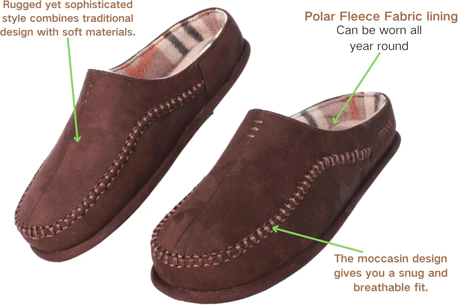 Men's Slip On Moccasin Slippers, Indoor/Outdoor Comfy House Shoes, Wide Loafer Slippers