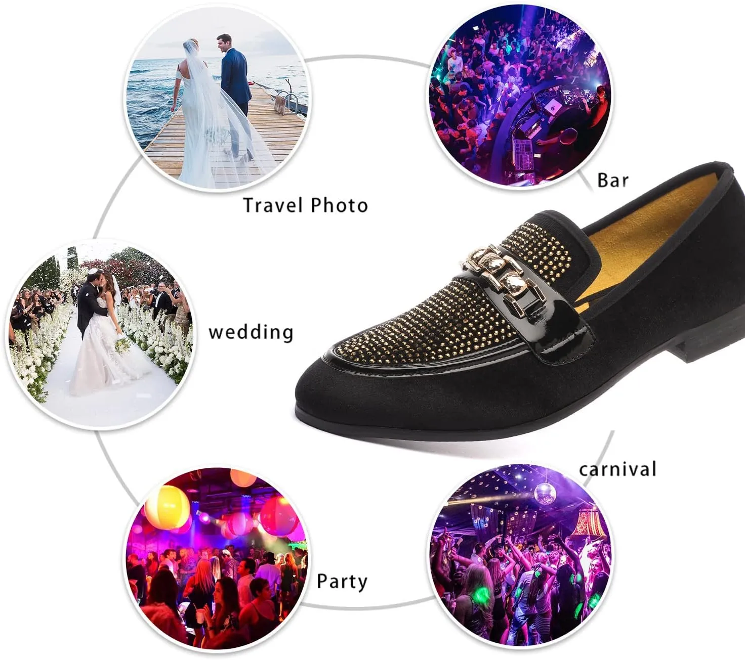 Men's Velvet Loafers,Mens Dress Shoes with Gold Chain, Slip On Flats Smoking Slippers Penny Shoes for Men