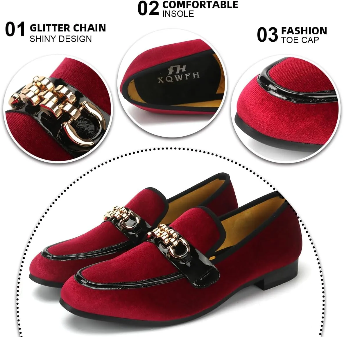 Men's Velvet Loafers,Mens Dress Shoes with Gold Chain, Slip On Flats Smoking Slippers Penny Shoes for Men