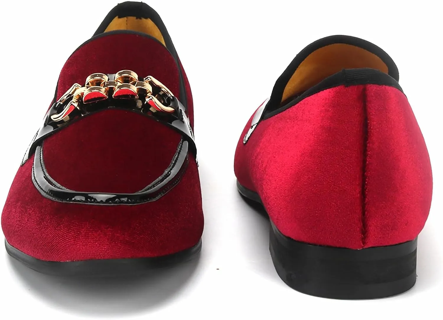 Men's Velvet Loafers,Mens Dress Shoes with Gold Chain, Slip On Flats Smoking Slippers Penny Shoes for Men