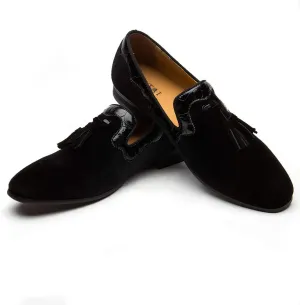 Men's Vintage Velvet Embroidery Noble Loafer Shoes Slip-on Loafer Smoking Slipper Tassel Loafer