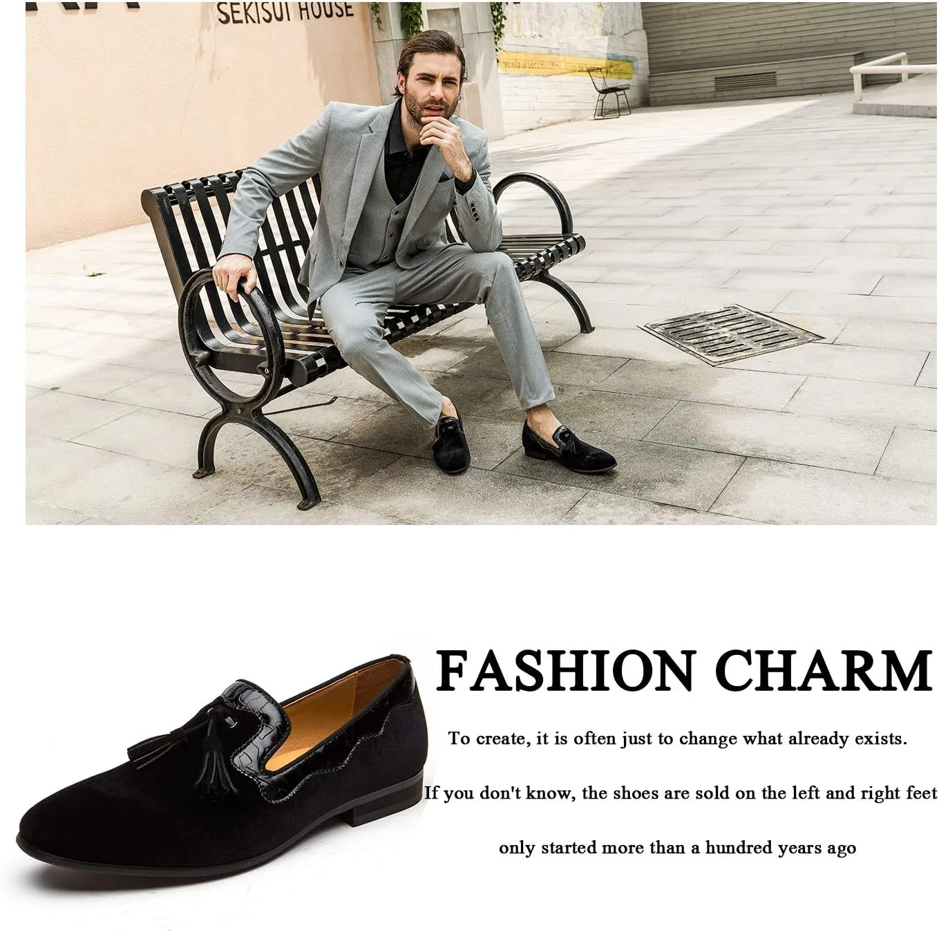 Men's Vintage Velvet Embroidery Noble Loafer Shoes Slip-on Loafer Smoking Slipper Tassel Loafer