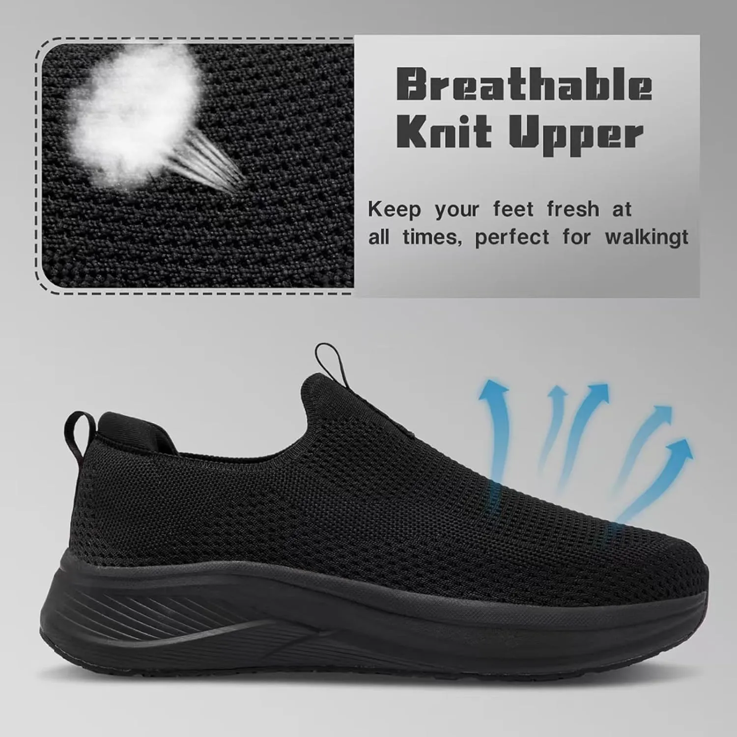 Men's Wide Non-Slip Walking Shoes Lightweight Breathable Knit Casual Sneakers Slip On Athletic Shoes Ultra Comfort Durable
