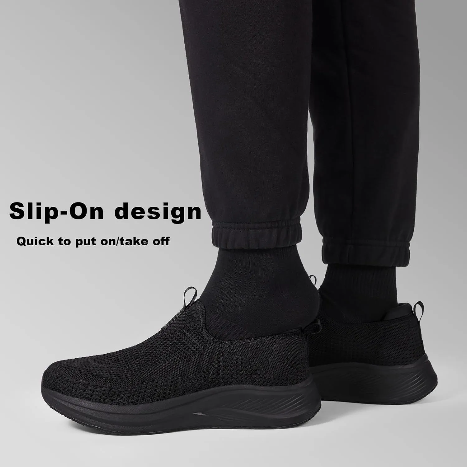 Men's Wide Non-Slip Walking Shoes Lightweight Breathable Knit Casual Sneakers Slip On Athletic Shoes Ultra Comfort Durable
