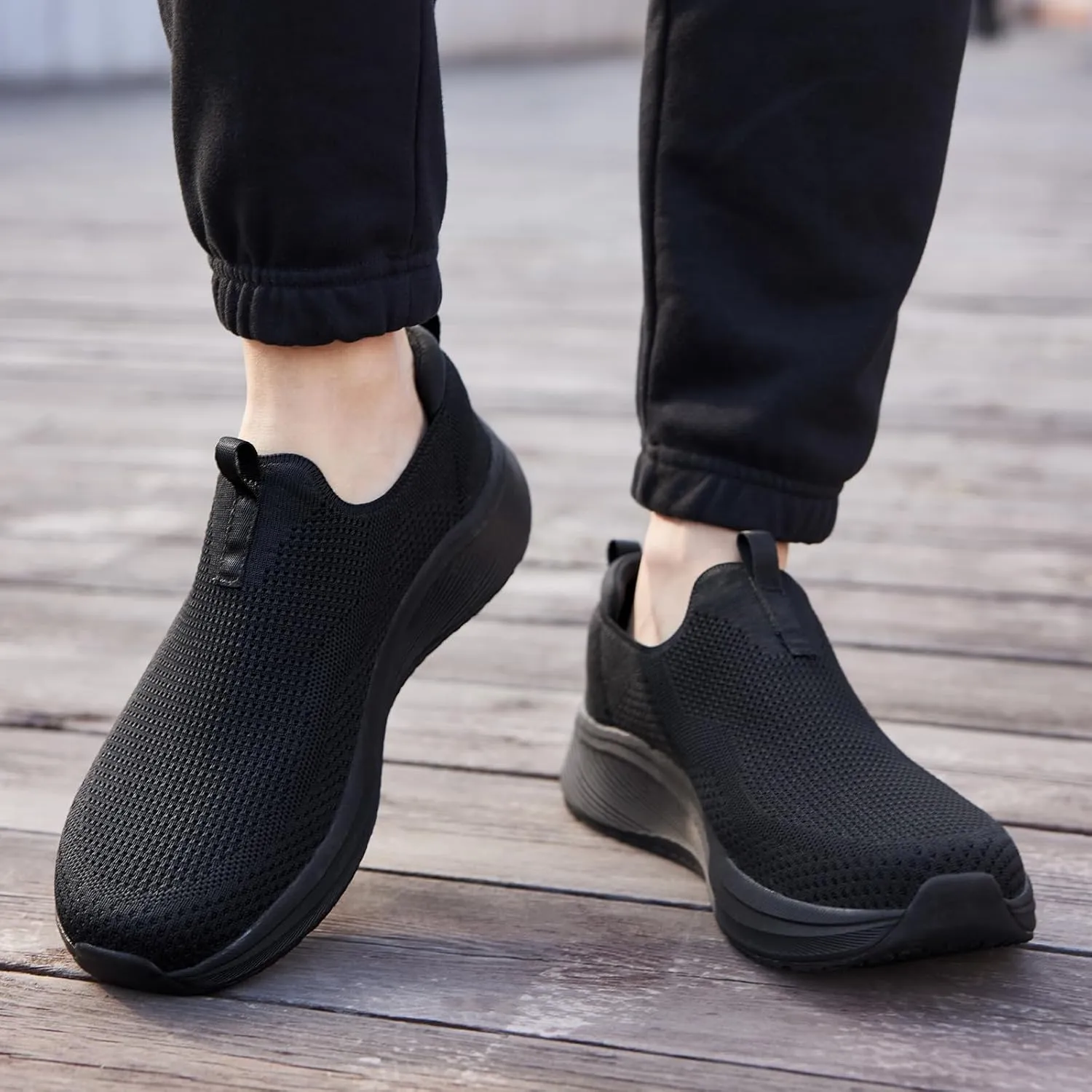 Men's Wide Non-Slip Walking Shoes Lightweight Breathable Knit Casual Sneakers Slip On Athletic Shoes Ultra Comfort Durable