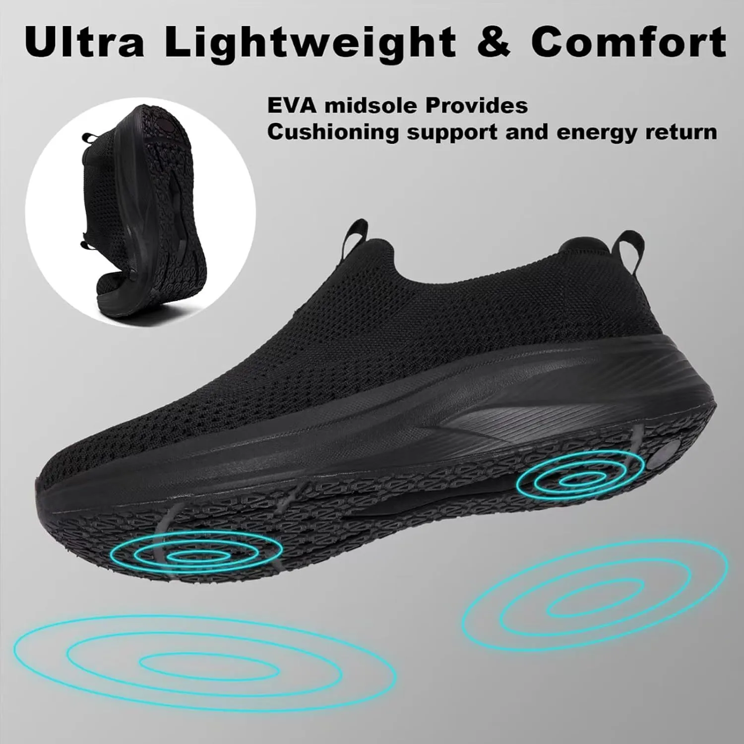 Men's Wide Non-Slip Walking Shoes Lightweight Breathable Knit Casual Sneakers Slip On Athletic Shoes Ultra Comfort Durable