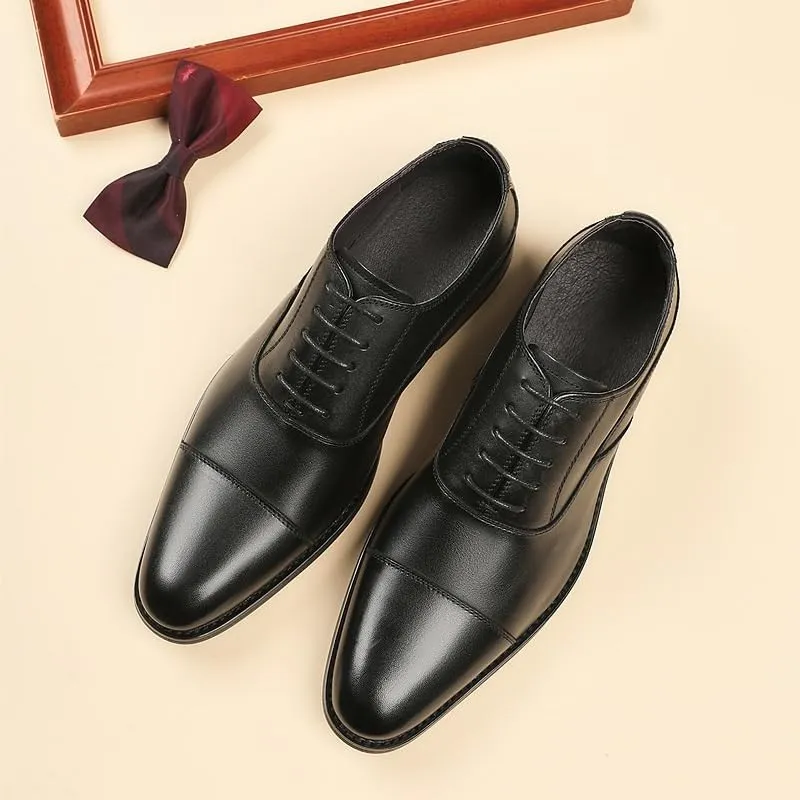 Men's Wooden Heel Sole Business Formal British Leather Shoes Oxford Shoes Pointed Toe Breathable Comfortable Interior Suitable Wedding(White-Patch Five-Pointed star4,8.5)