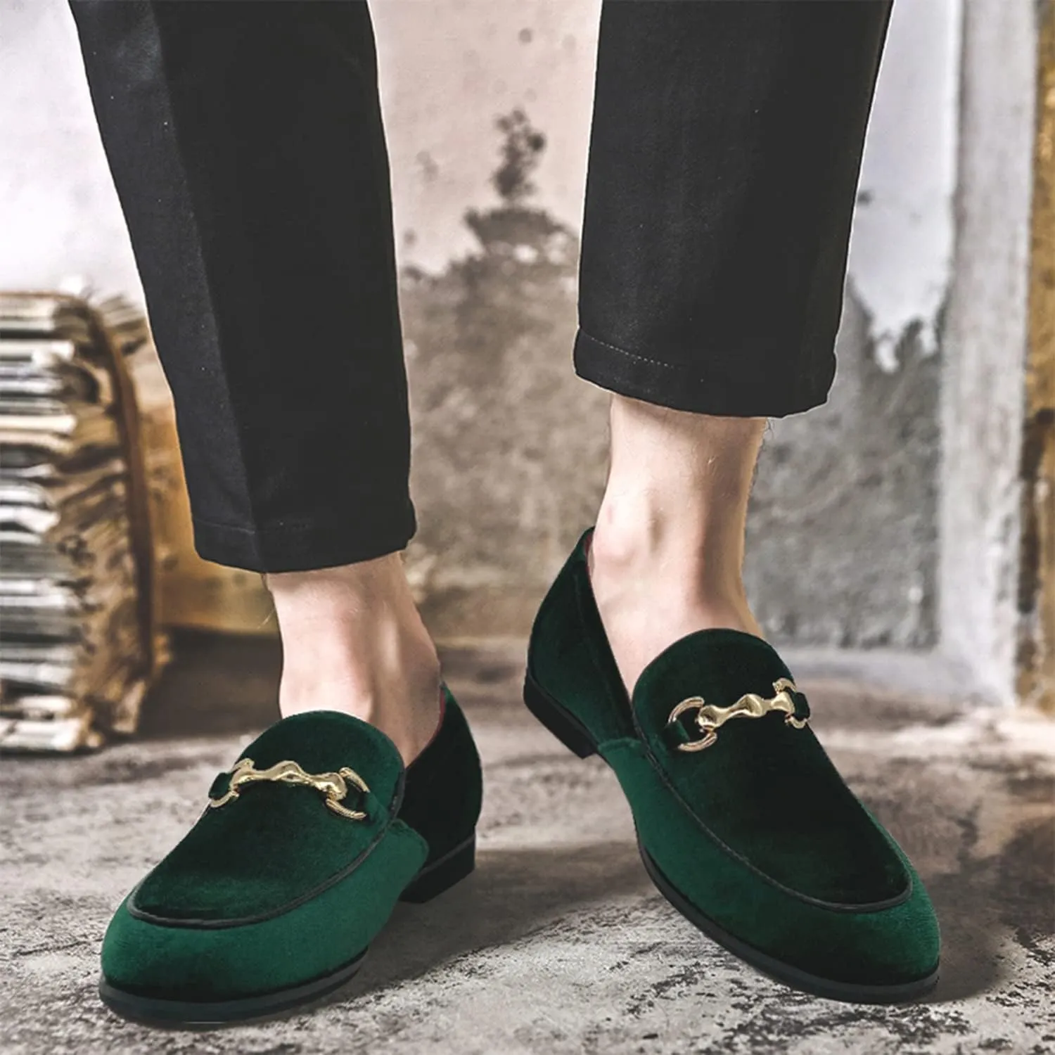 MHB Men's Multiple Colors Velvet Loafer Slip-on Tuxedo Dress Shoes Glitter Suede Smoking Slipper