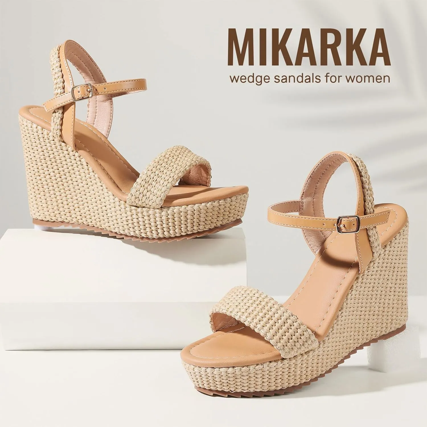 mikarka Women's Espadrille Wedge Sandals: Ankle Strap Platform Open Toe Wedges - Stylish High Heel Dressy Summer Wedges for Women, Inspired by Espadrilles
