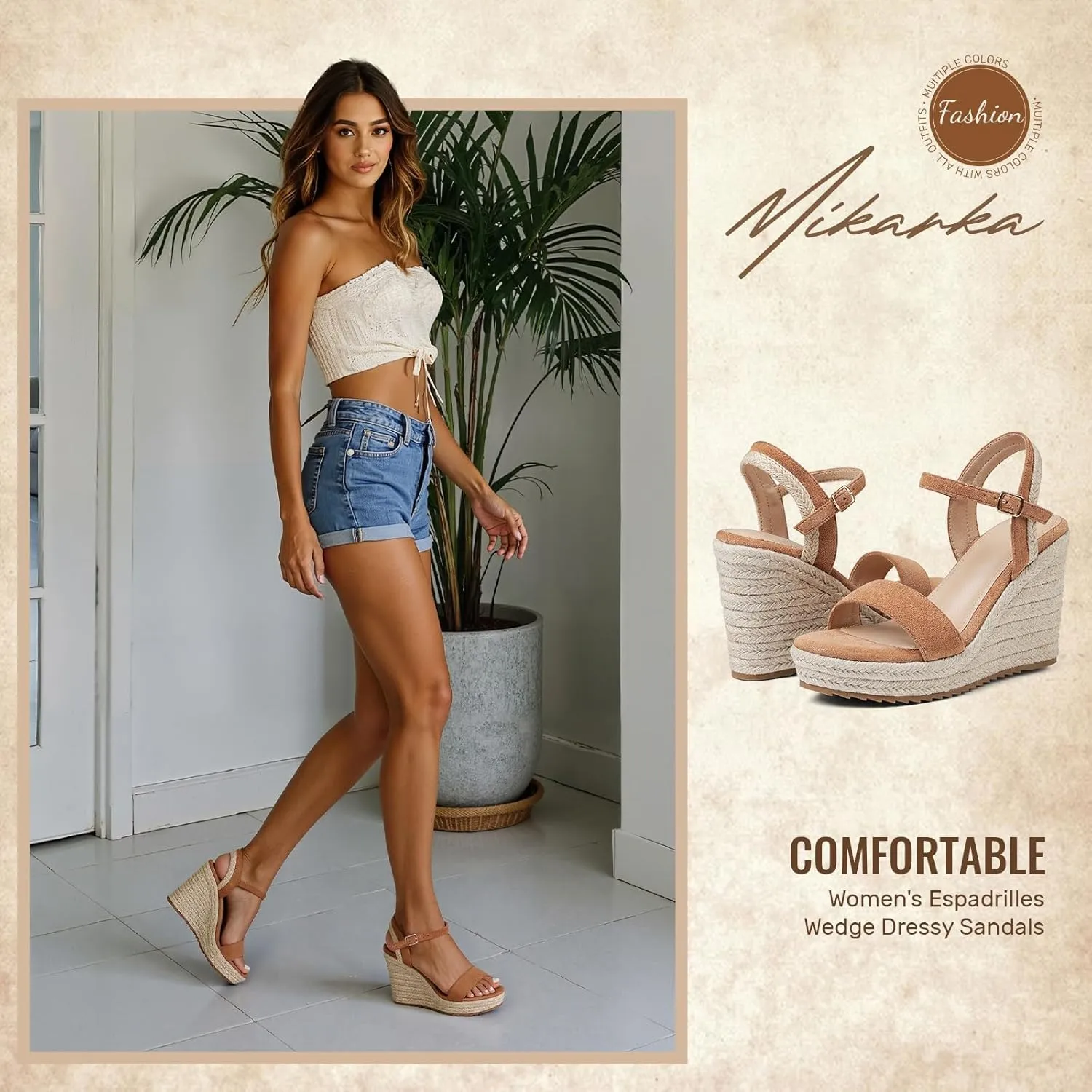 mikarka Women's Espadrille Wedge Sandals: Ankle Strap Platform Open Toe Wedges - Stylish High Heel Dressy Summer Wedges for Women, Inspired by Espadrilles