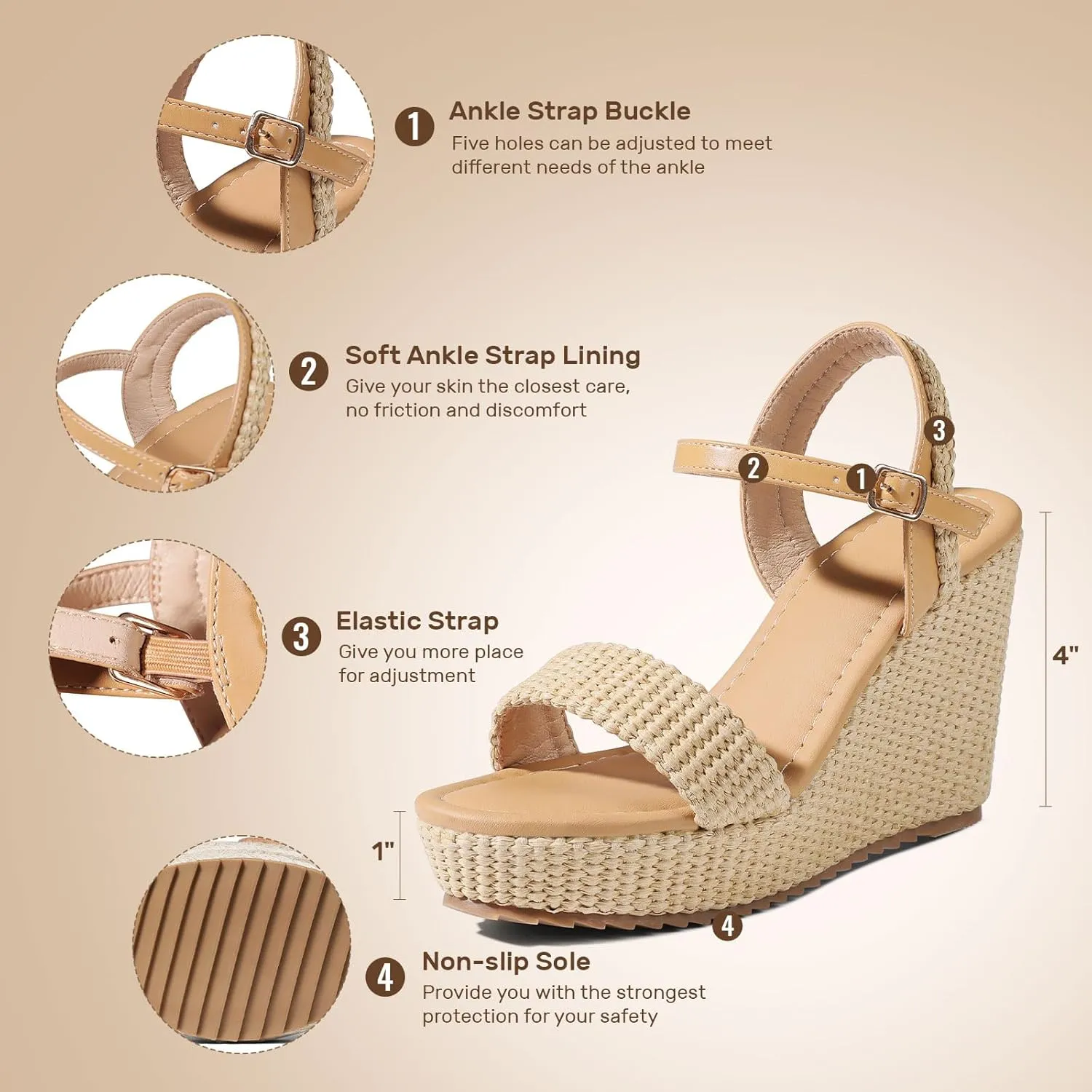 mikarka Women's Espadrille Wedge Sandals: Ankle Strap Platform Open Toe Wedges - Stylish High Heel Dressy Summer Wedges for Women, Inspired by Espadrilles