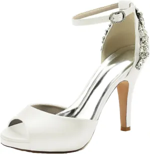 Minishion Womens Elegant Bridal Heels Platform Ankle Strap Wedding Party Evening Sandals Shoes BR100