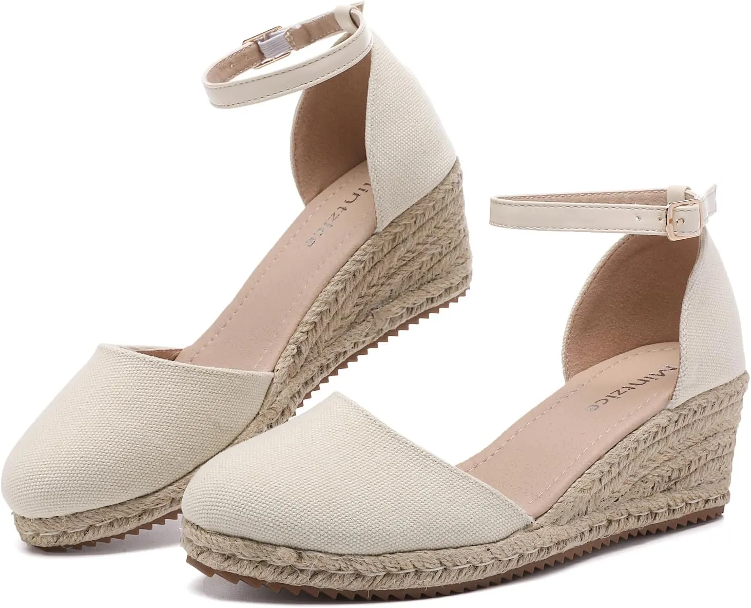 Mintzice Women's Closed Toe Solid Cross Vamp Ankle Strap Espadrille Wedge Sandals