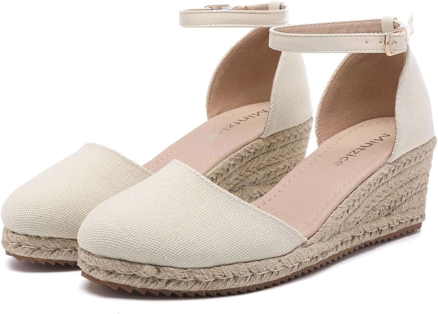Mintzice Women's Closed Toe Solid Cross Vamp Ankle Strap Espadrille Wedge Sandals