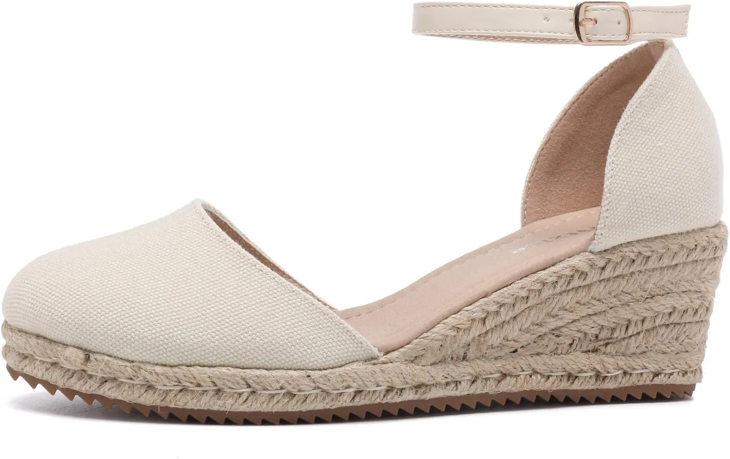 Mintzice Women's Closed Toe Solid Cross Vamp Ankle Strap Espadrille Wedge Sandals